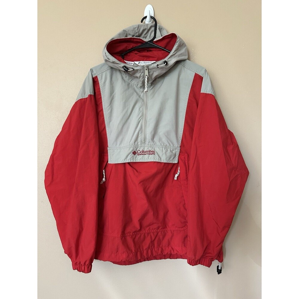 VTG 90s Anorak Pullover Windbreaker Jacket 1/2 Zip Flap Pocket Columbia Red Sz L